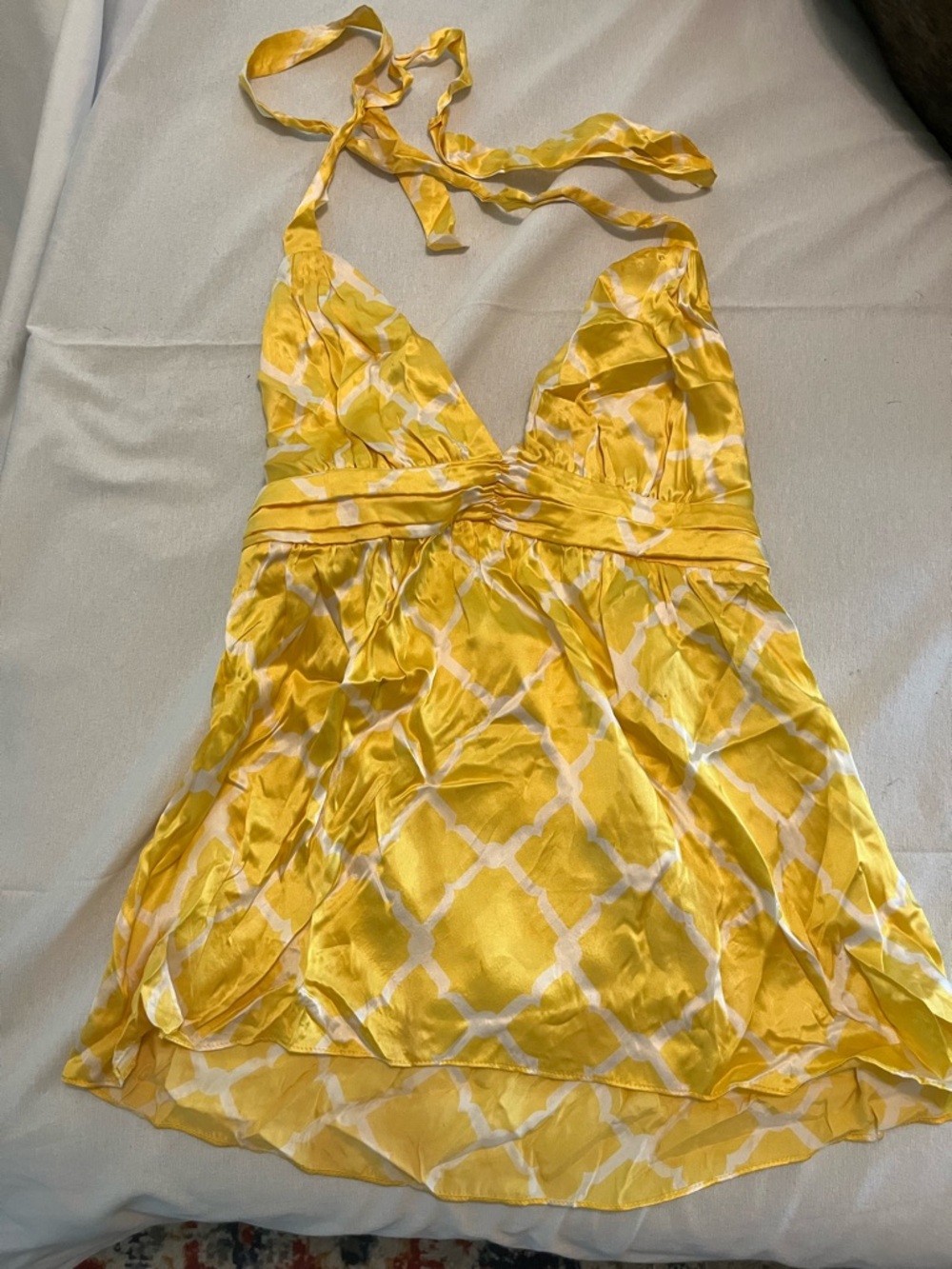 Pure Silk Yellow Halter Tie-Back Summer Top